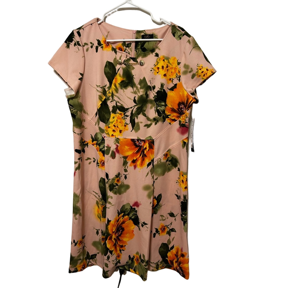 👒ILE New York Floral Pink Dress size 16 NWT…